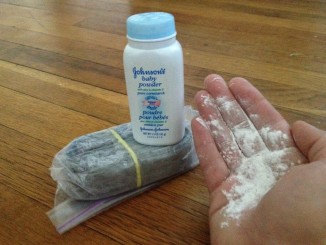 baby powder on a rolled up bicycle tube