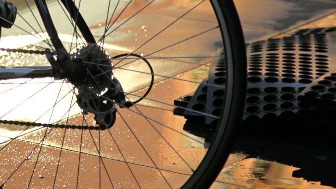 rear wheel bike at dawn